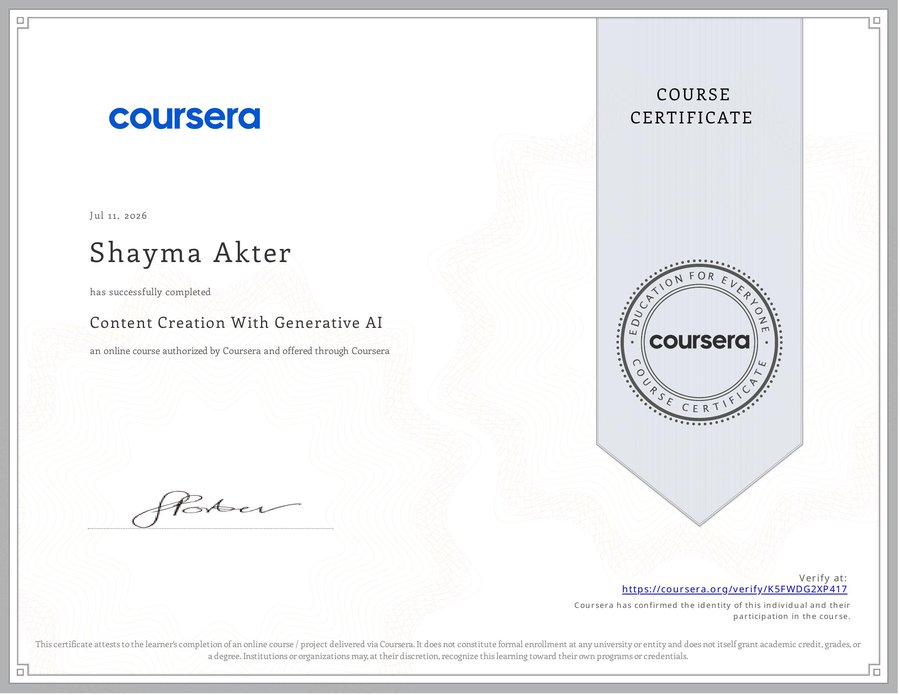 Coursera certificate, Content Creation With Generative AI